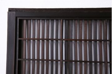 和製アンティーク　裏障子付き　縦桟が美しい和モダンな帯格子戸(引き戸、建具)4枚組