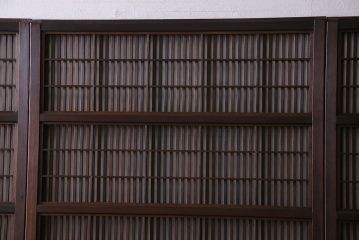 和製アンティーク　裏障子付き　縦桟が美しい和モダンな帯格子戸(引き戸、建具)4枚組