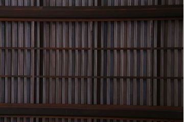 和製アンティーク　裏障子付き　縦桟が美しい和モダンな帯格子戸(引き戸、建具)4枚組