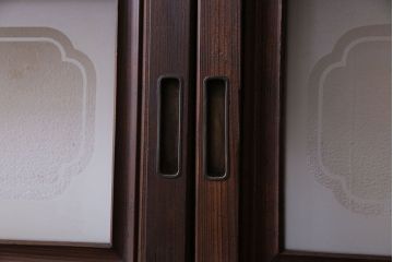 和製アンティーク　裏障子付き　縦桟が美しい和モダンな帯格子戸(引き戸、建具)4枚組