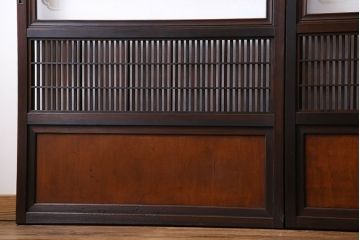 和製アンティーク　裏障子付き　縦桟が美しい和モダンな帯格子戸(引き戸、建具)4枚組