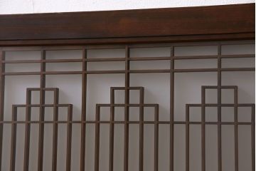 レトロガラス入り!美しい組子が目を惹くアンティーク欄間(明かり取り、明り取り)(2)