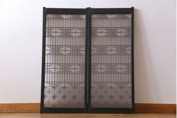 アンティーク雑貨　和製アンティーク　美しい組子が和の趣きを深める書院引き戸(窓、明り取り、明かり取り)2枚セット