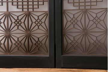 アンティーク雑貨　和製アンティーク　美しい組子が和の趣きを深める書院引き戸(窓、明り取り、明かり取り)2枚セット