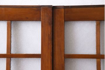 ダイヤガラス入り!レトロな木製格子ガラス戸(引き戸、建具)2枚セット