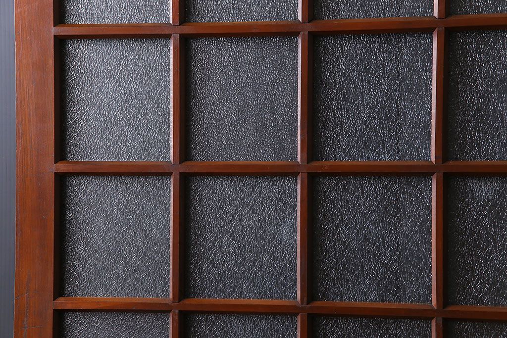 ダイヤガラス入り!レトロな木製格子ガラス戸(引き戸、建具)2枚セット