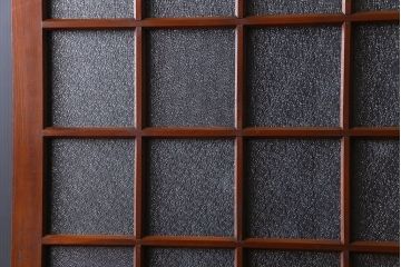 ダイヤガラス入り!レトロな木製格子ガラス戸(引き戸、建具)2枚セット