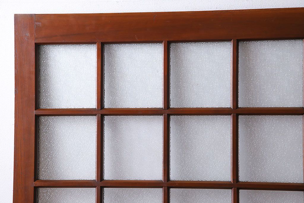 ダイヤガラス入り!レトロな木製格子ガラス戸(引き戸、建具)2枚セット