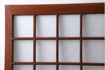 ダイヤガラス入り!レトロな木製格子ガラス戸(引き戸、建具)2枚セット