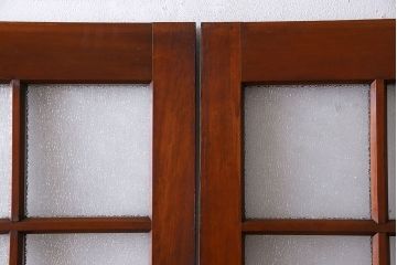 ダイヤガラス入り!レトロな木製格子ガラス戸(引き戸、建具)2枚セット