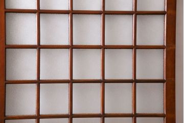ダイヤガラス入り!レトロな木製格子ガラス戸(引き戸、建具)2枚セット