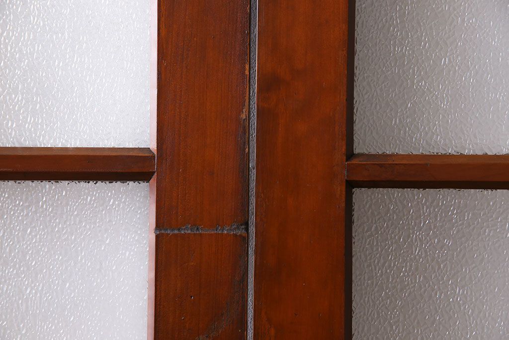 ダイヤガラス入り!レトロな木製格子ガラス戸(引き戸、建具)2枚セット