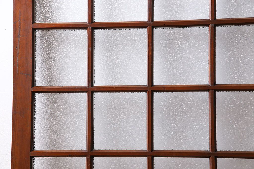 ダイヤガラス入り!レトロな木製格子ガラス戸(引き戸、建具)2枚セット