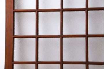 ダイヤガラス入り!レトロな木製格子ガラス戸(引き戸、建具)2枚セット