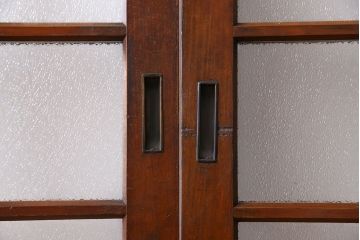 ダイヤガラス入り!レトロな木製格子ガラス戸(引き戸、建具)2枚セット