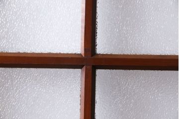 ダイヤガラス入り!レトロな木製格子ガラス戸(引き戸、建具)2枚セット