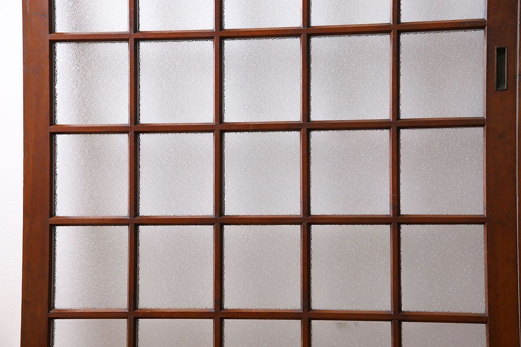 ダイヤガラス入り!レトロな木製格子ガラス戸(引き戸、建具)2枚セット