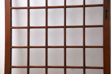 ダイヤガラス入り!レトロな木製格子ガラス戸(引き戸、建具)2枚セット