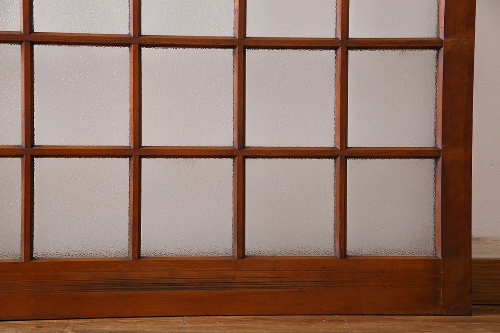 ダイヤガラス入り!レトロな木製格子ガラス戸(引き戸、建具)2枚セット