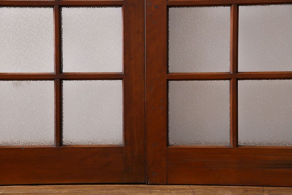 ダイヤガラス入り!レトロな木製格子ガラス戸(引き戸、建具)2枚セット