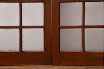 ダイヤガラス入り!レトロな木製格子ガラス戸(引き戸、建具)2枚セット