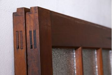 ダイヤガラス入り!レトロな木製格子ガラス戸(引き戸、建具)2枚セット