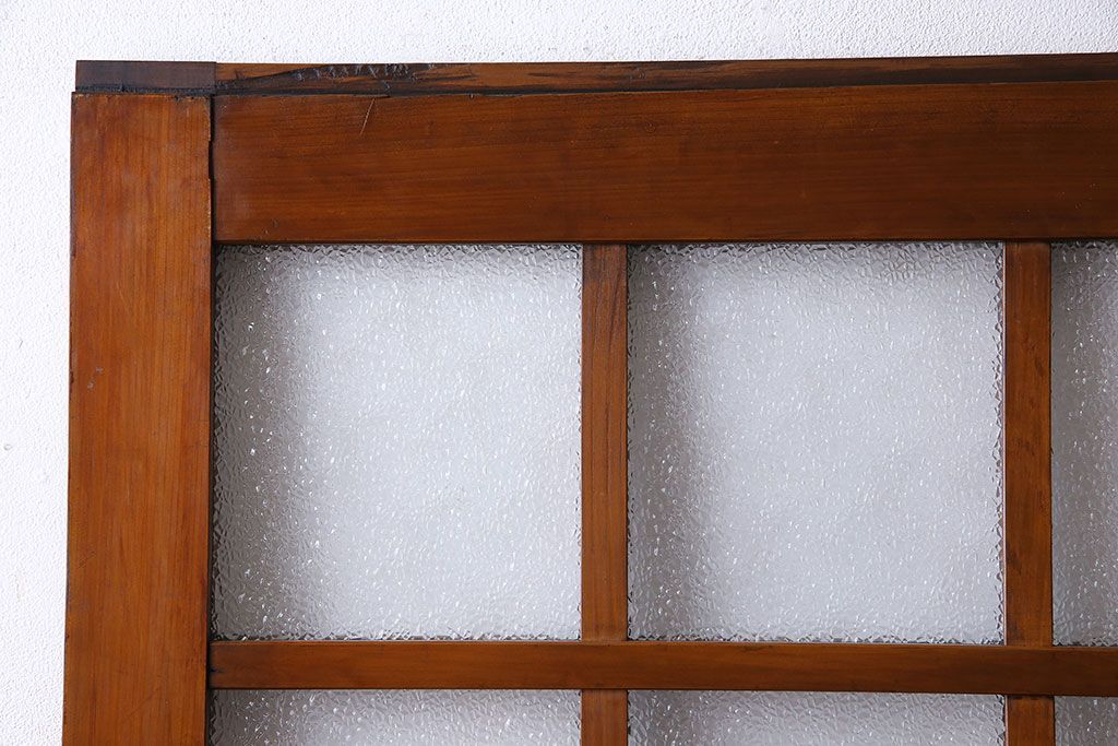 ダイヤガラス入り!レトロな木製格子ガラス戸(引き戸、建具)2枚セット