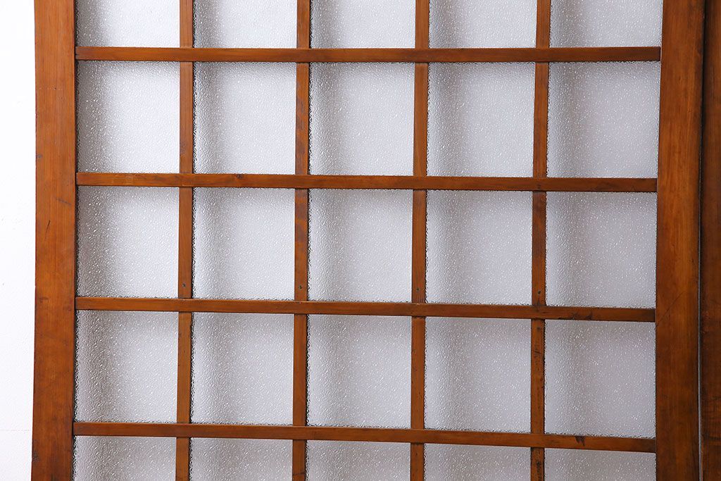 ダイヤガラス入り!レトロな木製格子ガラス戸(引き戸、建具)2枚セット