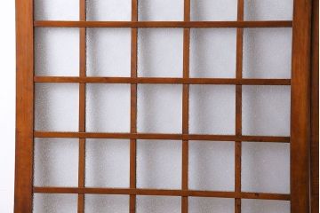 ダイヤガラス入り!レトロな木製格子ガラス戸(引き戸、建具)2枚セット