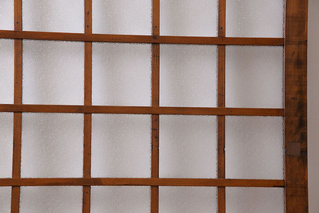 ダイヤガラス入り!レトロな木製格子ガラス戸(引き戸、建具)2枚セット