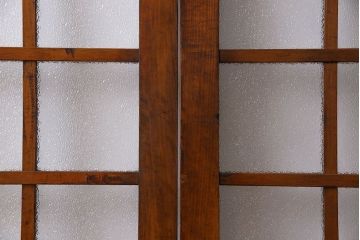 ダイヤガラス入り!レトロな木製格子ガラス戸(引き戸、建具)2枚セット