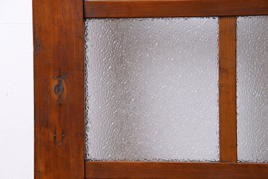 ダイヤガラス入り!レトロな木製格子ガラス戸(引き戸、建具)2枚セット