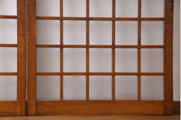 ダイヤガラス入り!レトロな木製格子ガラス戸(引き戸、建具)2枚セット