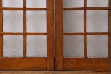 ダイヤガラス入り!レトロな木製格子ガラス戸(引き戸、建具)2枚セット