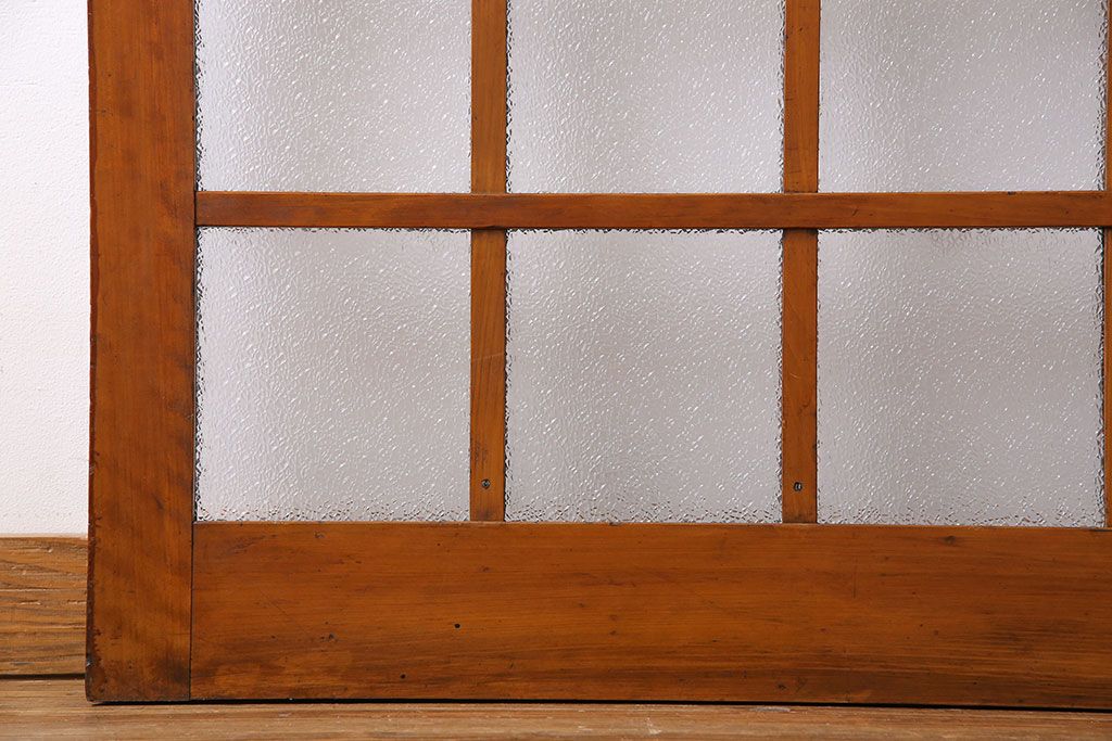 ダイヤガラス入り!レトロな木製格子ガラス戸(引き戸、建具)2枚セット