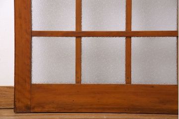 ダイヤガラス入り!レトロな木製格子ガラス戸(引き戸、建具)2枚セット