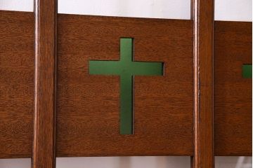 昭和レトロ　色ガラス入り!古い教会の特大ガラス引き戸(ガラス戸、建具)2枚セット(2)