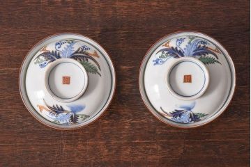 アンティーク雑貨　和製アンティーク　色絵　蓋付き茶碗2客セット(1)