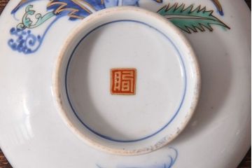 アンティーク雑貨　和製アンティーク　色絵　蓋付き茶碗2客セット(2)