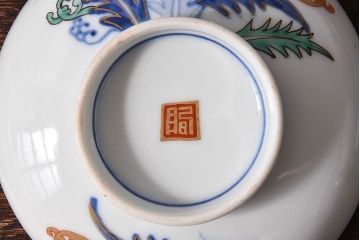 アンティーク雑貨　和製アンティーク　色絵　蓋付き茶碗2客セット(3)