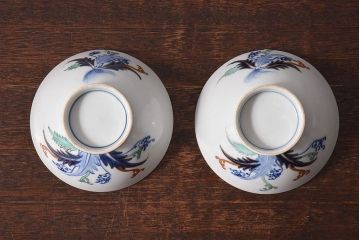 アンティーク雑貨　和製アンティーク　色絵　蓋付き茶碗2客セット(3)
