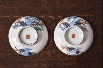 アンティーク雑貨　和食器　色絵　アンティーク蓋付き茶碗2客セット(3)