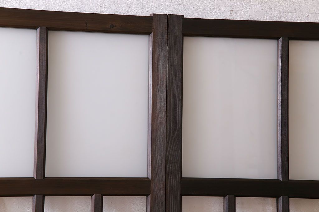和製アンティーク　モダンな雰囲気漂う細身のガラス戸(引き戸、仕切り戸、建具)3枚セット