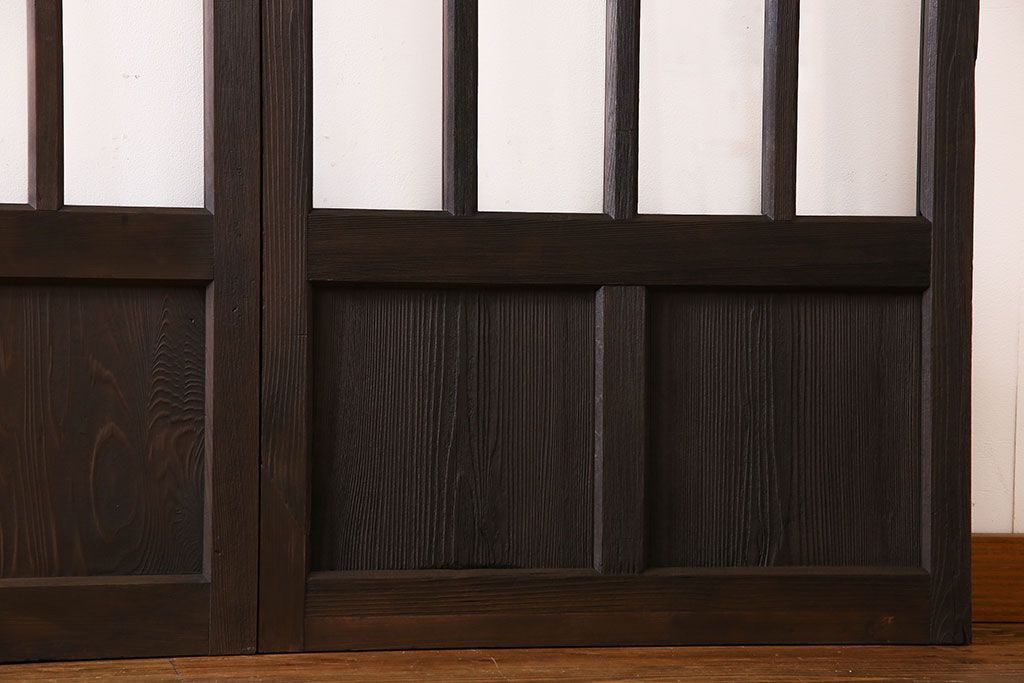 和製アンティーク　モダンな雰囲気漂う細身のガラス戸(引き戸、仕切り戸、建具)3枚セット