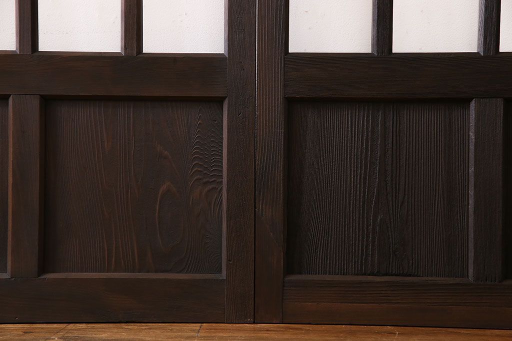 和製アンティーク　モダンな雰囲気漂う細身のガラス戸(引き戸、仕切り戸、建具)3枚セット