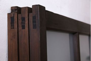 和製アンティーク　モダンな雰囲気漂う細身のガラス戸(引き戸、仕切り戸、建具)3枚セット