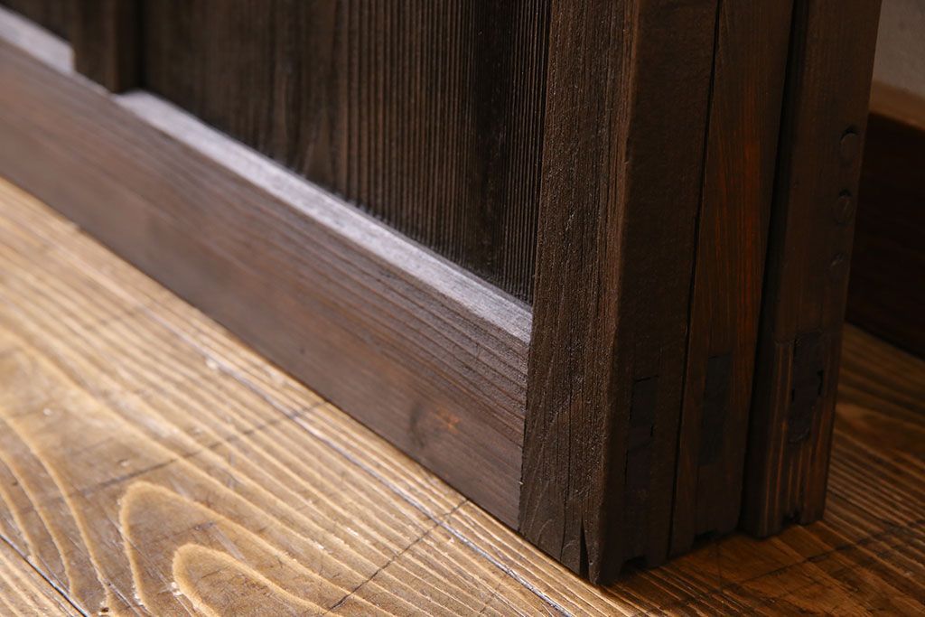 和製アンティーク　モダンな雰囲気漂う細身のガラス戸(引き戸、仕切り戸、建具)3枚セット