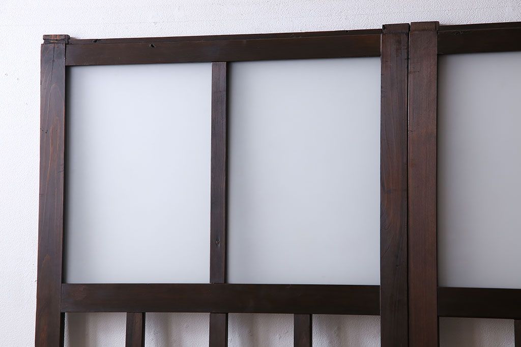 和製アンティーク　モダンな雰囲気漂う細身のガラス戸(引き戸、仕切り戸、建具)3枚セット