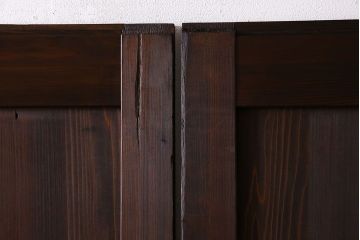 和製アンティーク　格子の帯がアクセントのシンプルな格子帯戸(引き戸、仕切り戸、建具)2枚組