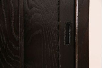 中古　高級民芸家具　升格子と透かしが目を引く和モダンな水屋箪笥(キャビネット、収納棚、戸棚)